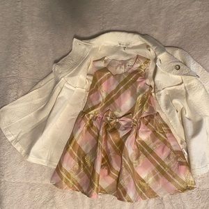 Nannette Baby 24M 2T White Coat and Pink Plaid Dress Set